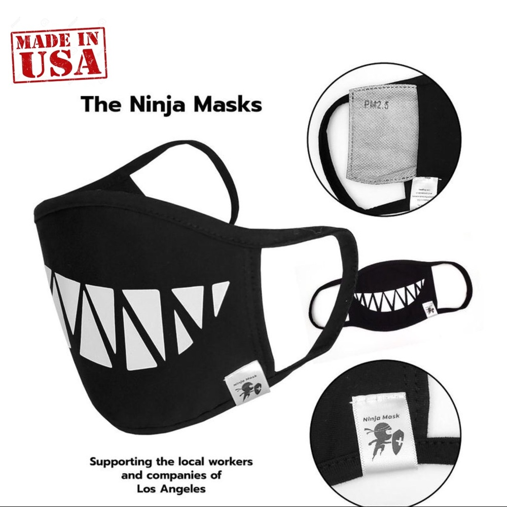SHARK TEETH FACE MASK. Washable, Reusable. US MADE
